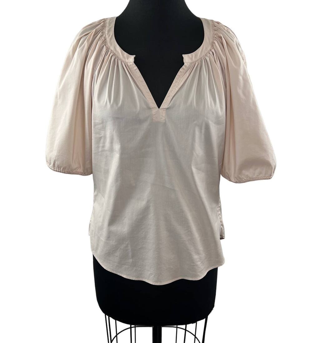 DIANE von FURSTENBERG DVF Pink Cotton Blend Puff Sleeve Split Neck Blouse Top 6